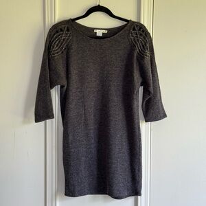 Hazel Charcoal Sweater Dress with Shoulder Design and 3/4 Length Sleeves